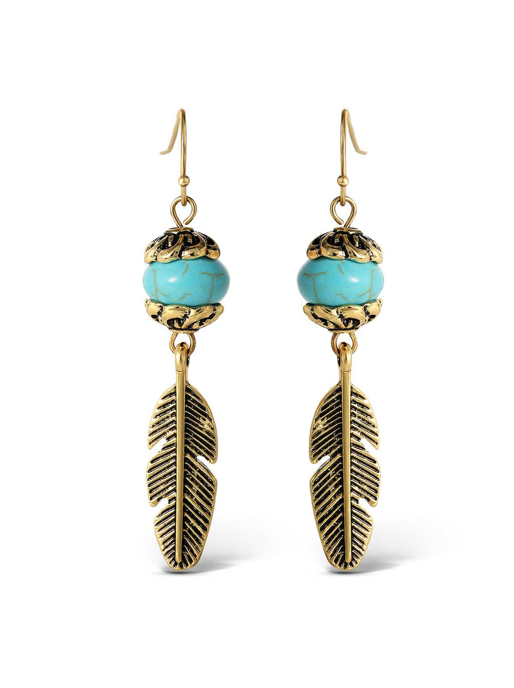 Accessories Turquoise Bead Feather Drop Earrings - Gold | Jessica Simpson