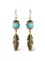 Accessories Turquoise Bead Feather Drop Earrings - Gold | Jessica Simpson