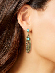 Accessories Turquoise Stone Feather Drop Earrings | Jessica Simpson