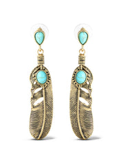 Accessories Turquoise Stone Feather Drop Earrings | Jessica Simpson