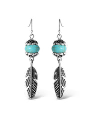 Accessories Turquoise Bead Feather Drop Earrings - Silver | Jessica Simpson