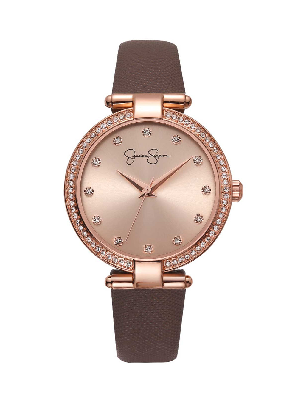 Accessories Crystal Bezel Brown Strap Watch - Rose Gold Tone | Jessica Simpson