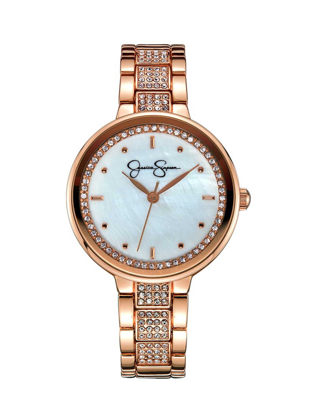Accessories Crystal & Genuine Mother Of Pearl Dial Watch - Rose Gold Tone | Jessica Simpson