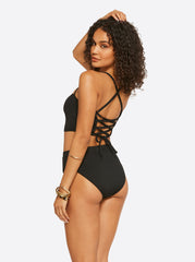 Women Textured Solids Open Back Tank - Black | Jessica Simpson
