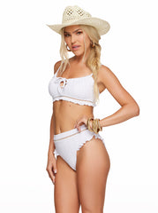 Women Stripe Crochet Ruffle Bikini Top - White | Jessica Simpson
