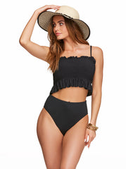 Women Solid Smocked Bandeau Top - Black | Jessica Simpson