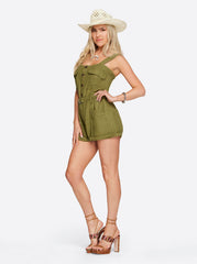 Women Cargo Belted Romper - Pesto | Jessica Simpson
