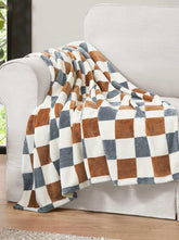 Home Emery Checkerbaord Plush Throw - Rust & Grey | Jessica Simpson