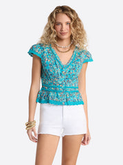 Women Alessia Blouse - Tile Blue Acrylic Ditsy | Jessica Simpson