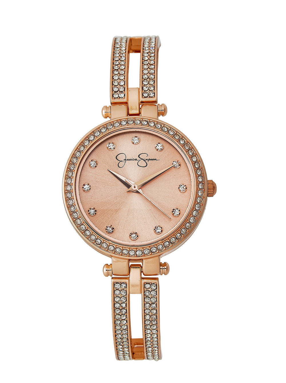 Accessories Rose Gold Tone Crystal Double Arm Bangle Watch | Jessica Simpson