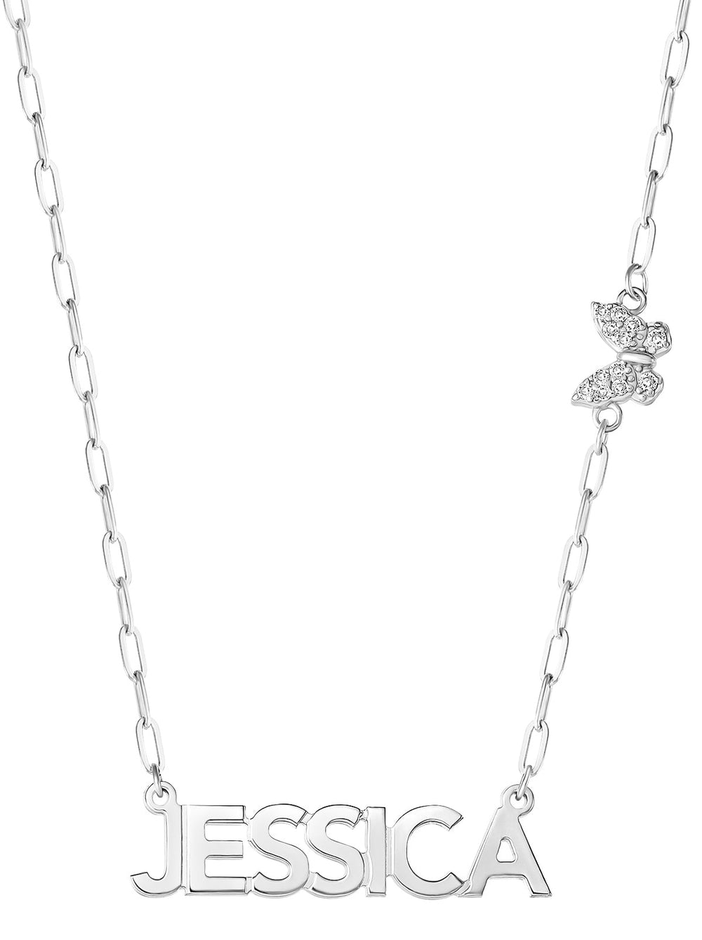 Accessories Personalized Necklace with Pavé Cubic Zirconia Charm - Silver | Jessica Simpson