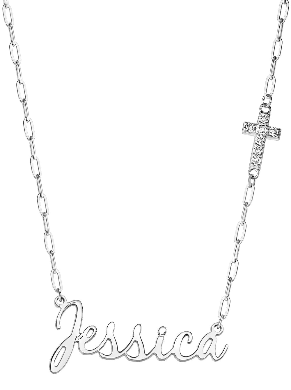 Accessories Personalized Necklace with Pavé Cubic Zirconia Charm - Silver | Jessica Simpson