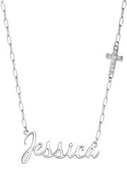 Accessories Personalized Necklace with Pavé Cubic Zirconia Charm - Silver | Jessica Simpson