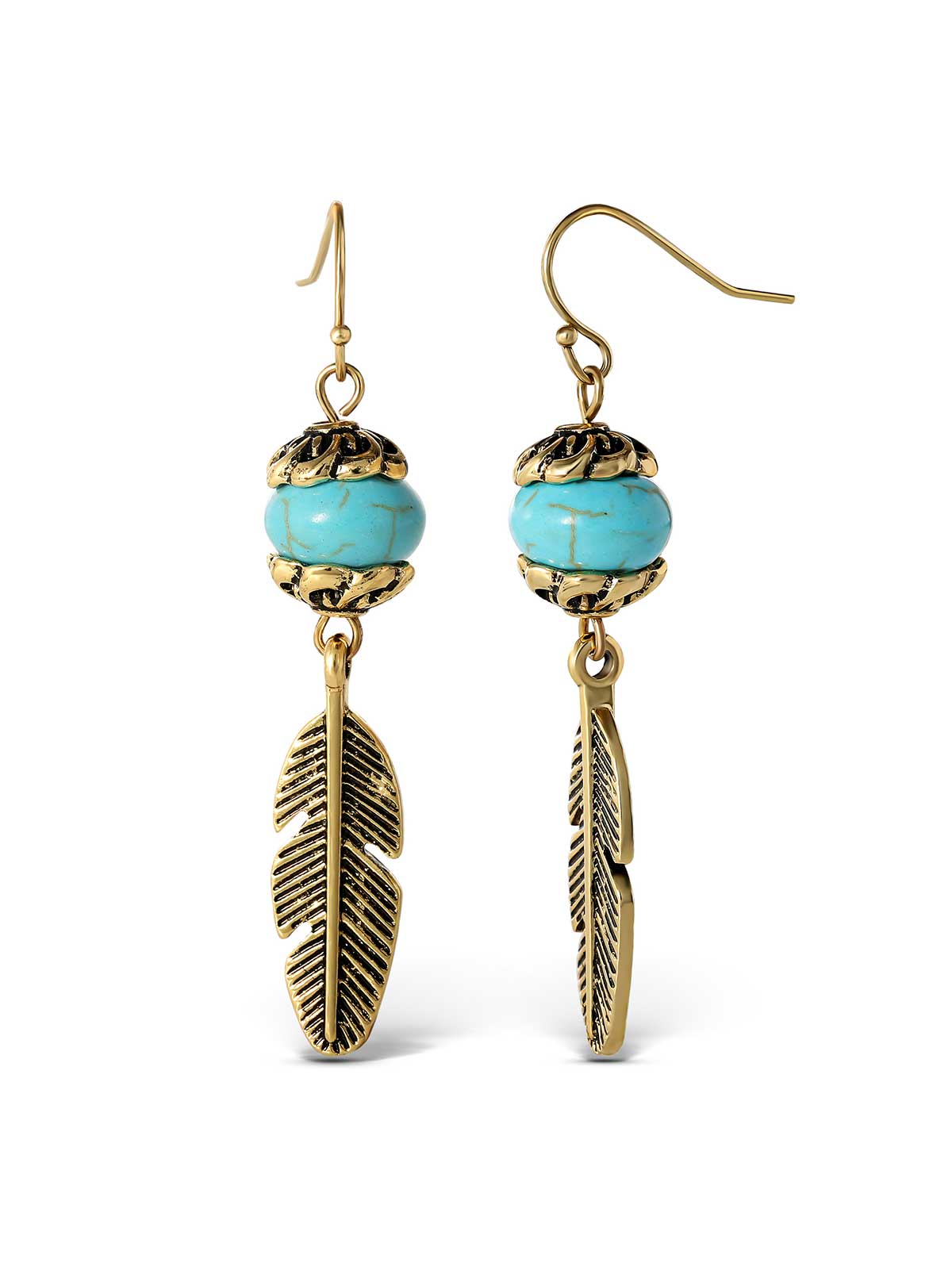 Accessories Turquoise Bead Feather Drop Earrings - Gold | Jessica Simpson