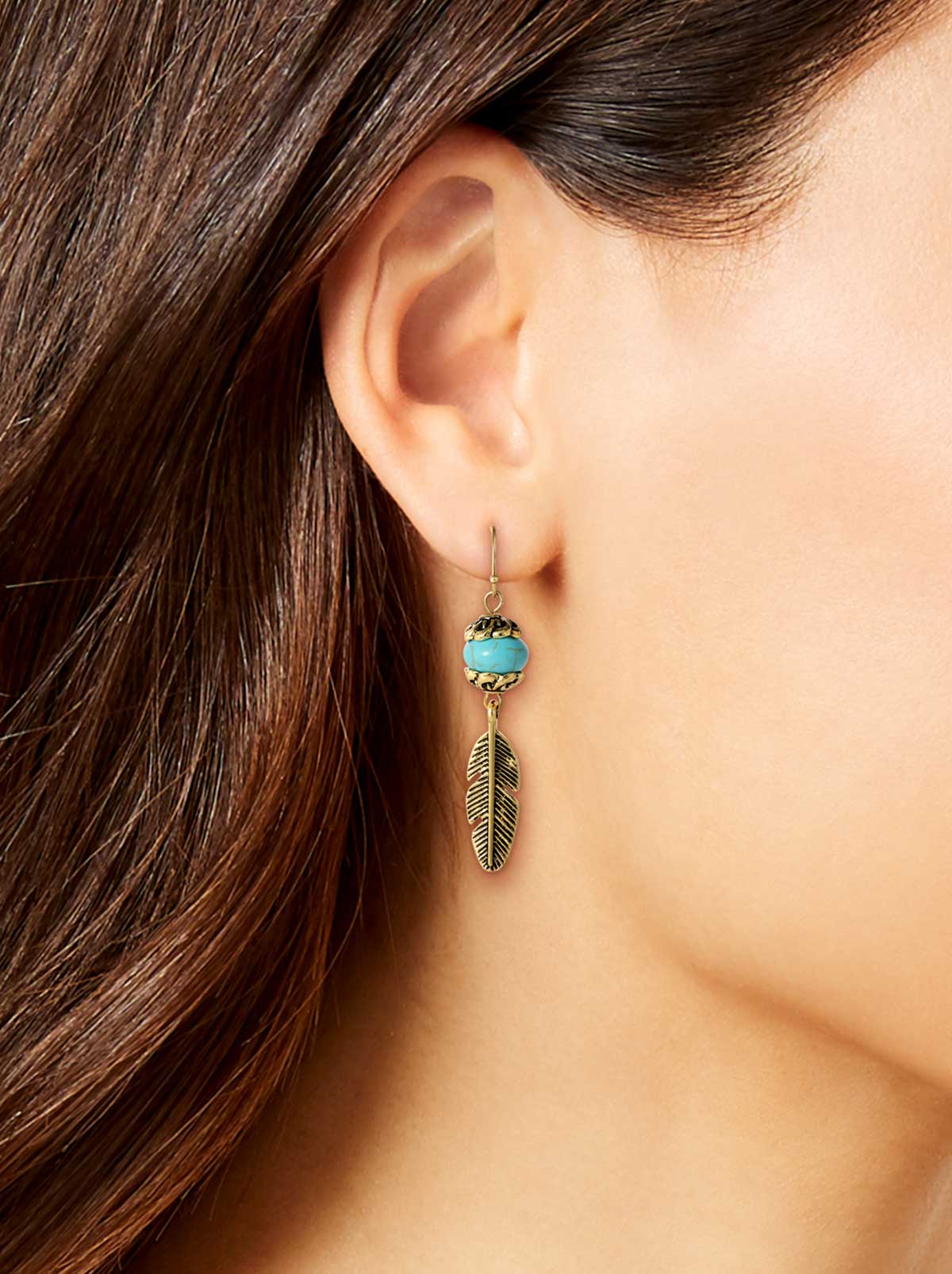 Accessories Turquoise Bead Feather Drop Earrings - Gold | Jessica Simpson