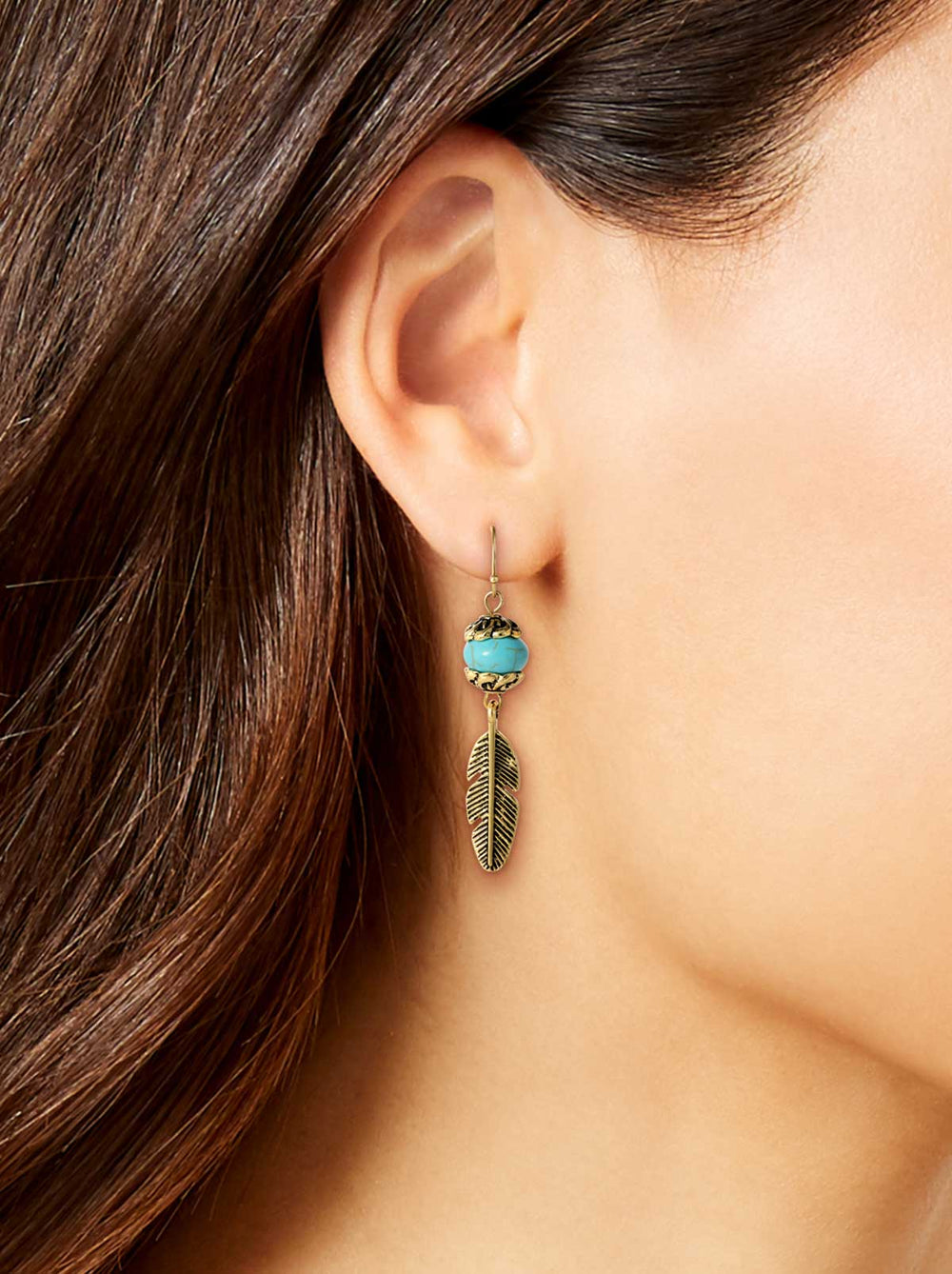 Accessories Turquoise Bead Feather Drop Earrings - Gold | Jessica Simpson