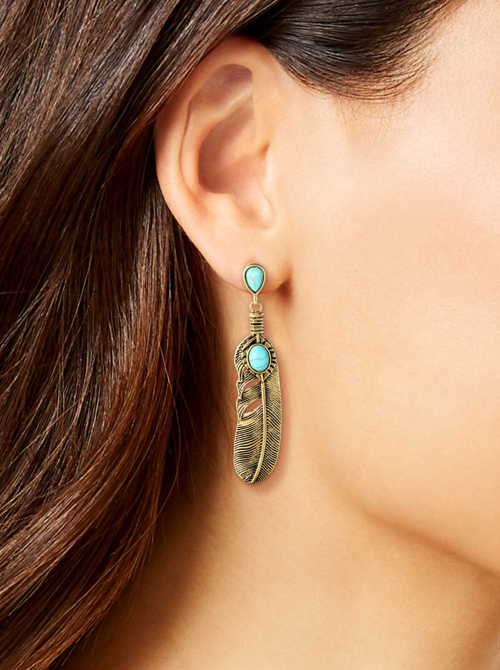 Accessories Turquoise Stone Feather Drop Earrings | Jessica Simpson