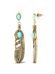 Accessories Turquoise Stone Feather Drop Earrings | Jessica Simpson