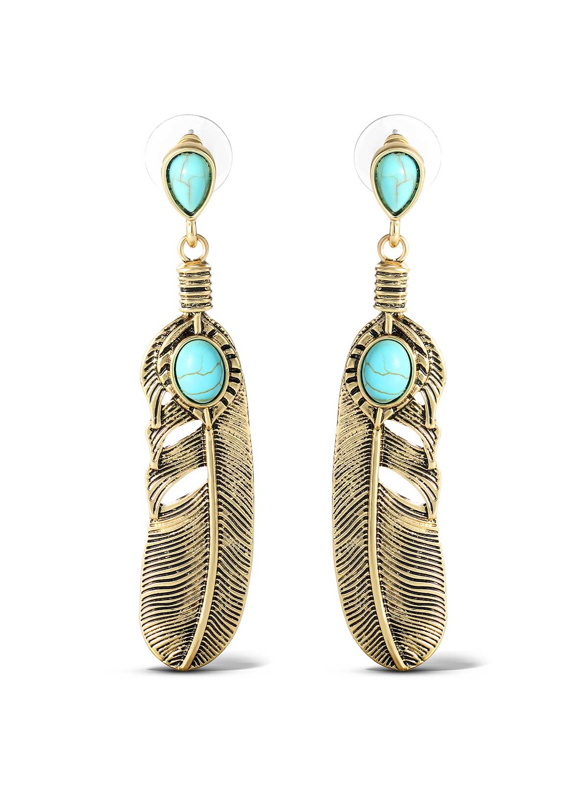 Accessories Turquoise Stone Feather Drop Earrings | Jessica Simpson