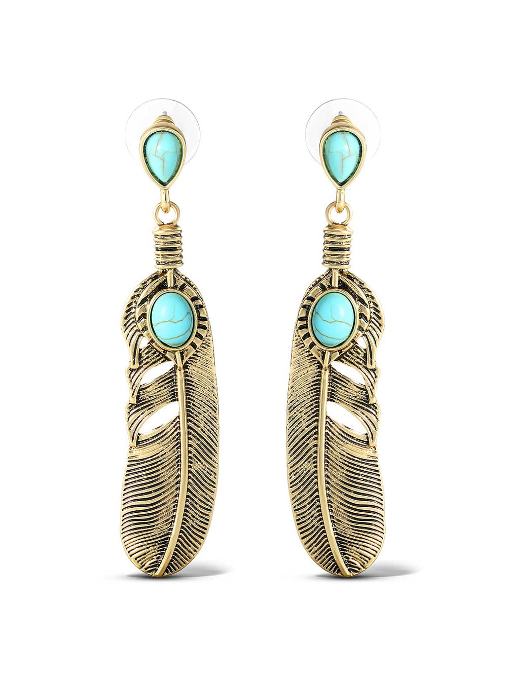 Accessories Turquoise Stone Feather Drop Earrings | Jessica Simpson