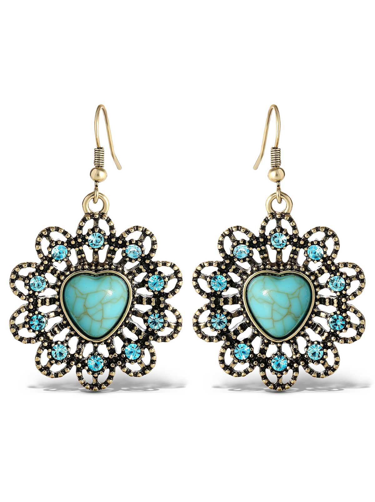 Accessories Turquoise Stone Ornate Heart Earrings | Jessica Simpson