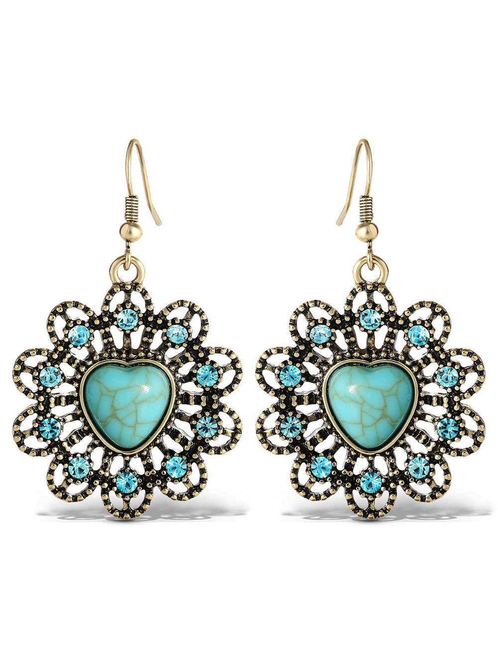 Accessories Turquoise Stone Ornate Heart Earrings | Jessica Simpson