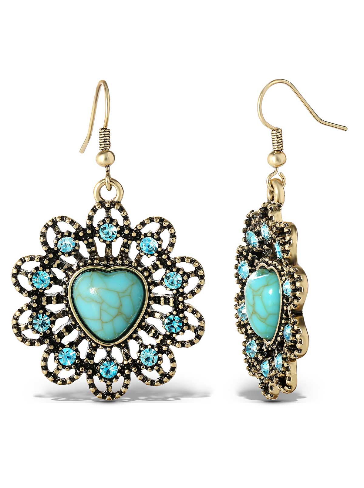 Accessories Turquoise Stone Ornate Heart Earrings | Jessica Simpson