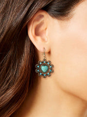 Accessories Turquoise Stone Ornate Heart Earrings | Jessica Simpson