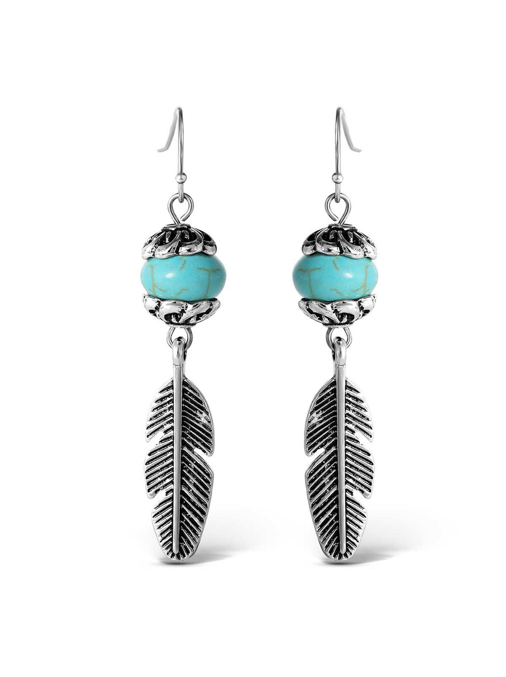 Accessories Turquoise Bead Feather Drop Earrings - Silver | Jessica Simpson