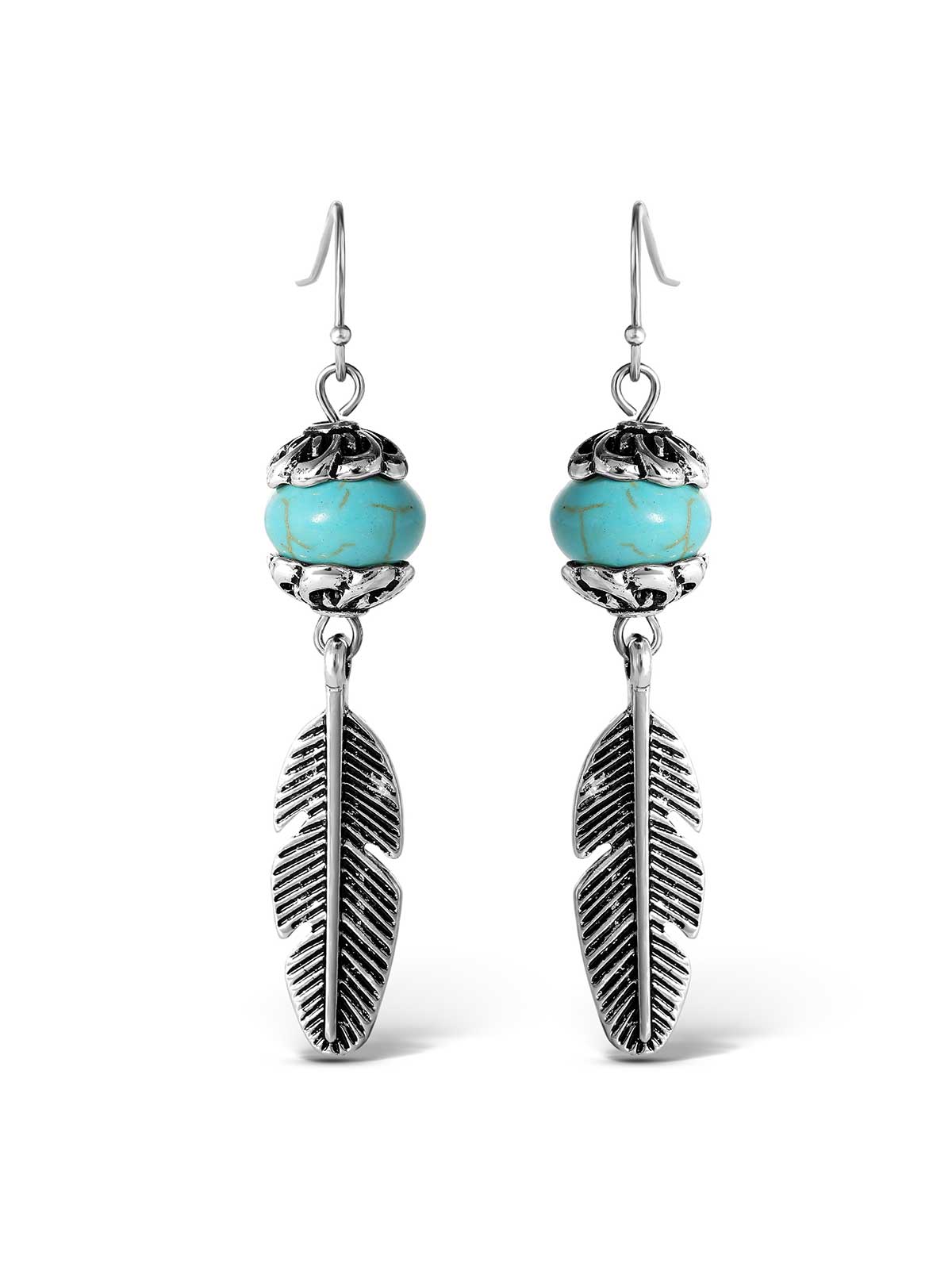 Accessories Turquoise Bead Feather Drop Earrings - Silver | Jessica Simpson