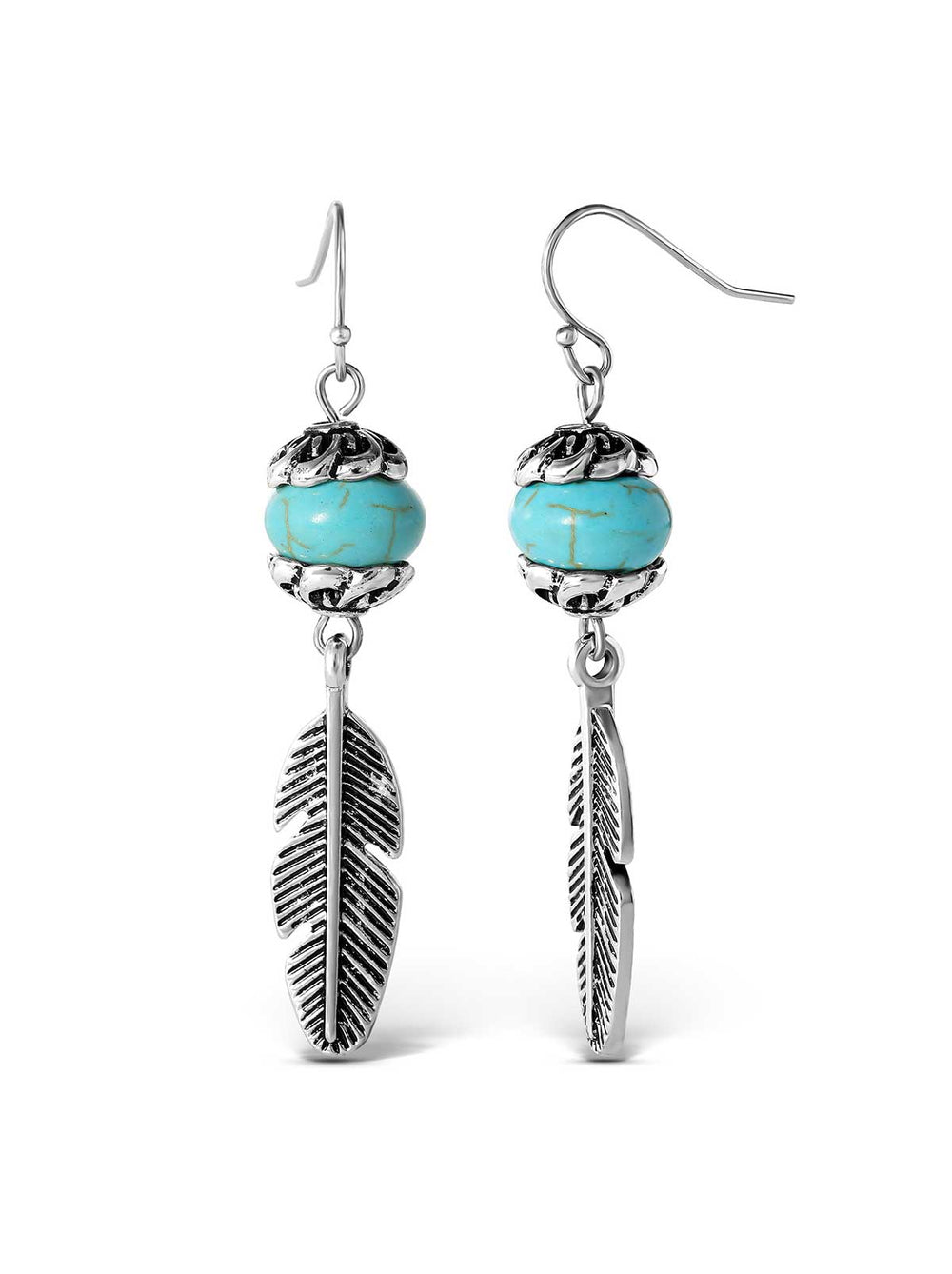 Accessories Turquoise Bead Feather Drop Earrings - Silver | Jessica Simpson