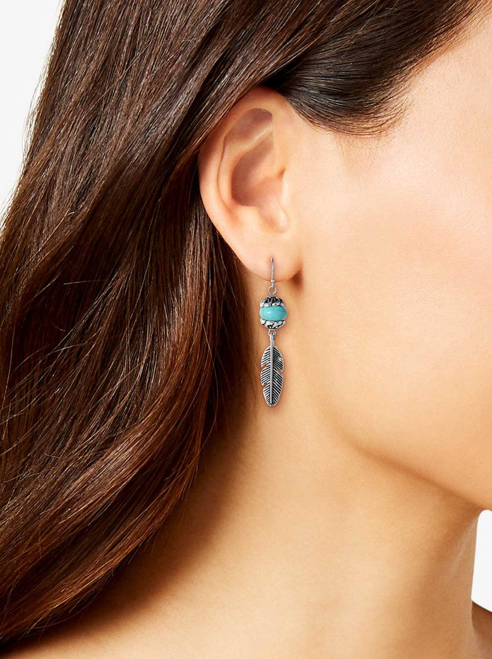 Accessories Turquoise Bead Feather Drop Earrings - Silver | Jessica Simpson