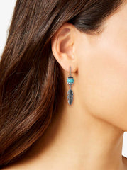 Accessories Turquoise Bead Feather Drop Earrings - Silver | Jessica Simpson