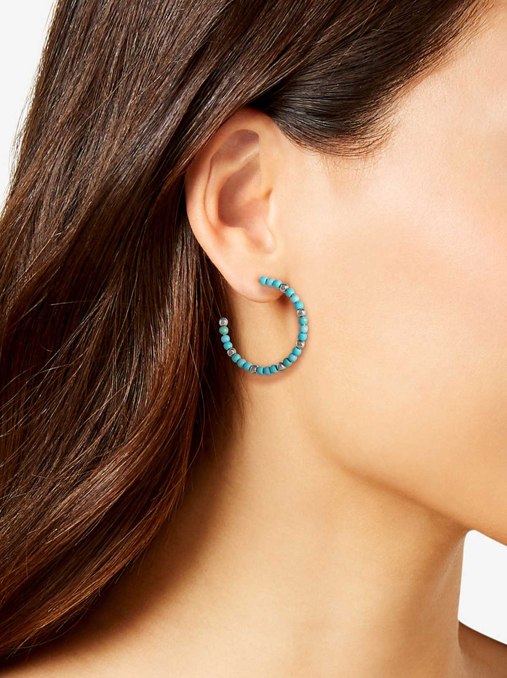 Accessories Turquoise Bead Hoop Earrings - Silver | Jessica Simpson