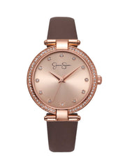 Accessories Crystal Bezel Brown Strap Watch - Rose Gold Tone | Jessica Simpson
