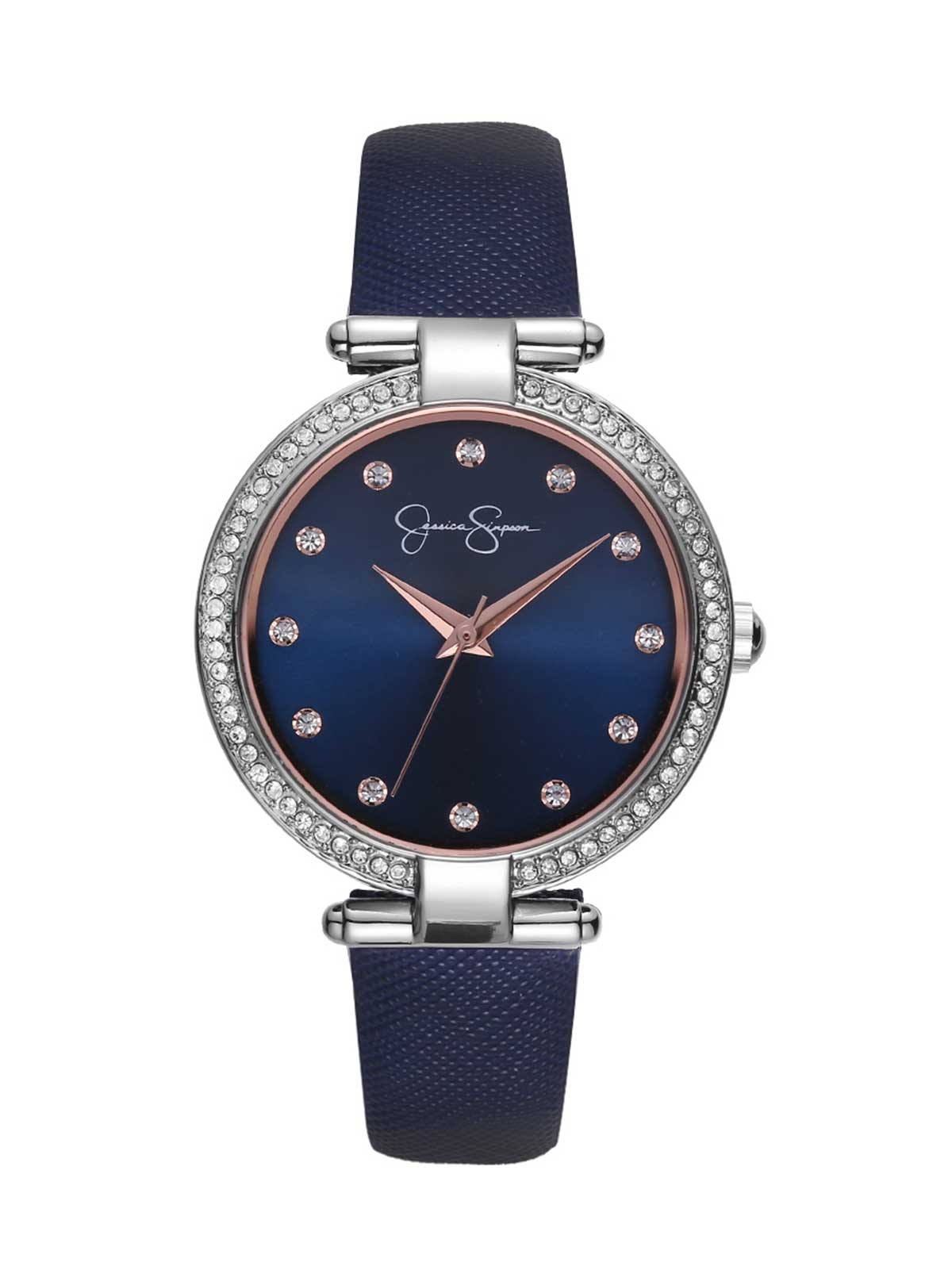Accessories Crystal Bezel Navy Strap Watch - Silver Tone | Jessica Simpson