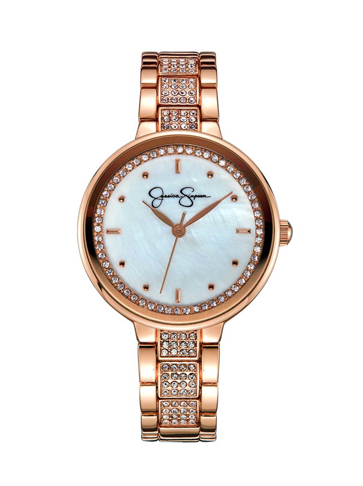 Accessories Crystal & Genuine Mother Of Pearl Dial Watch - Rose Gold Tone | Jessica Simpson