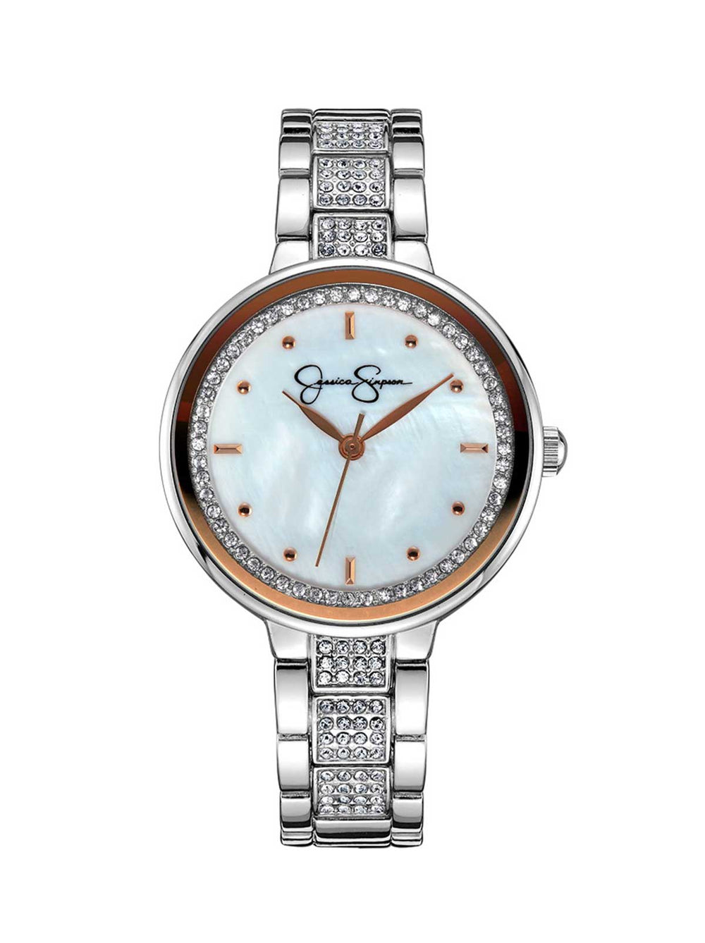 Accessories Crystal & Genuine Mother Of Pearl Dial Watch - Silver Tone | Jessica Simpson