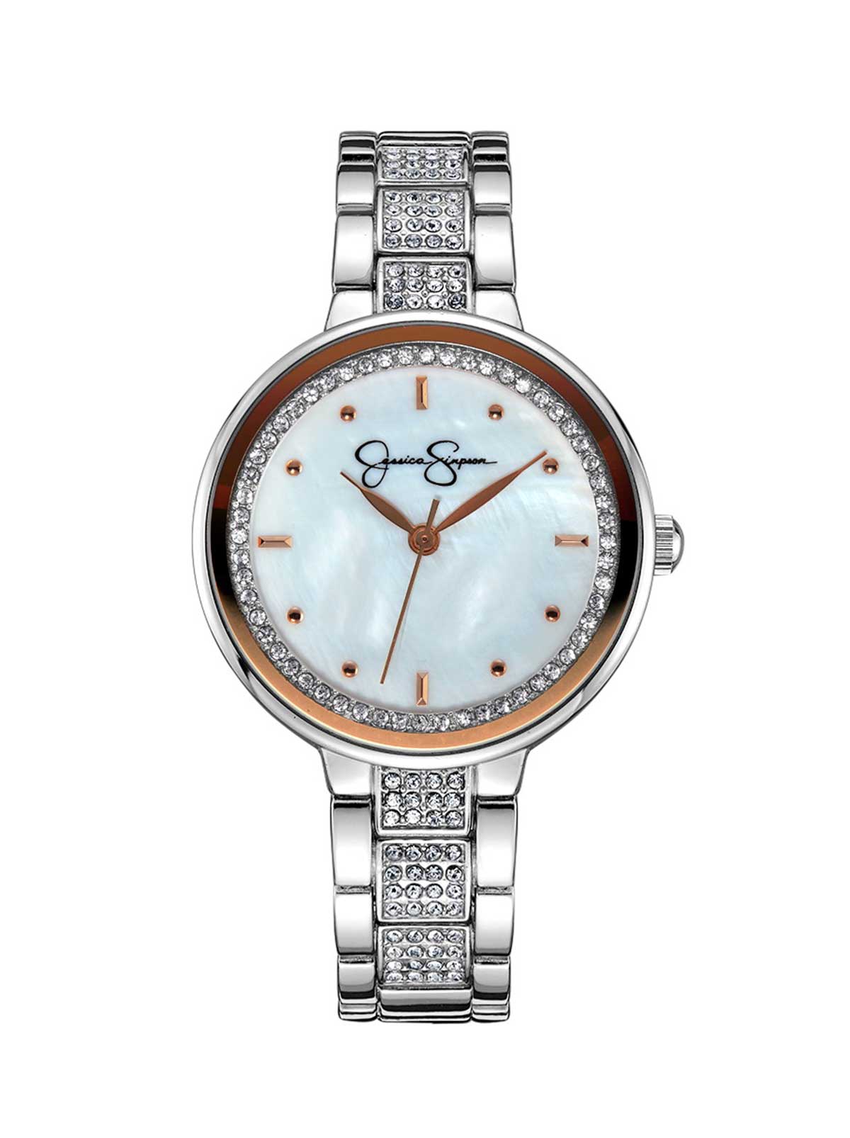 Accessories Crystal & Genuine Mother Of Pearl Dial Watch - Silver Tone | Jessica Simpson