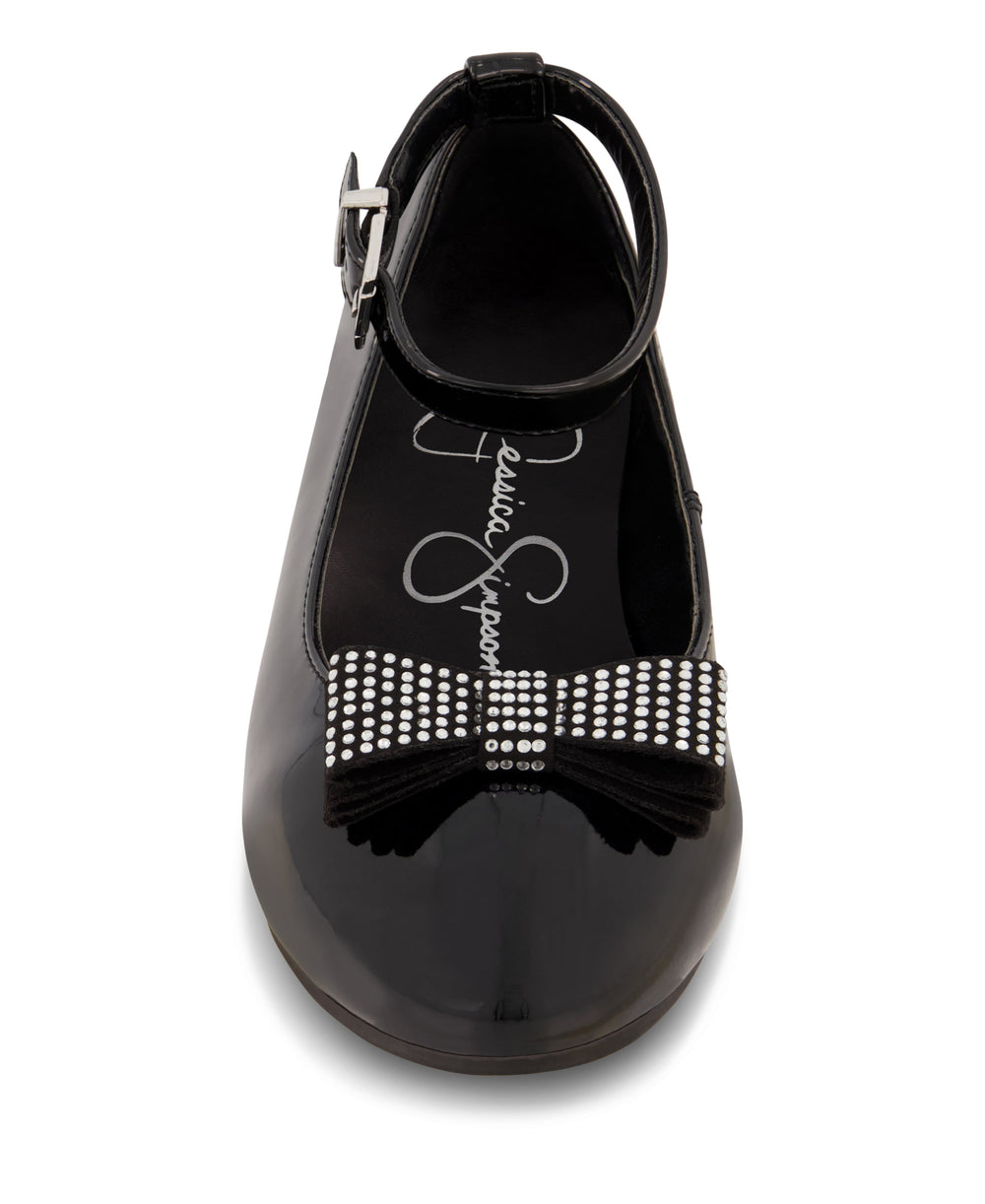 Women Girls' Amy Jeweled Bow Ballet Flat With Strap - Black | Jessica Simpson