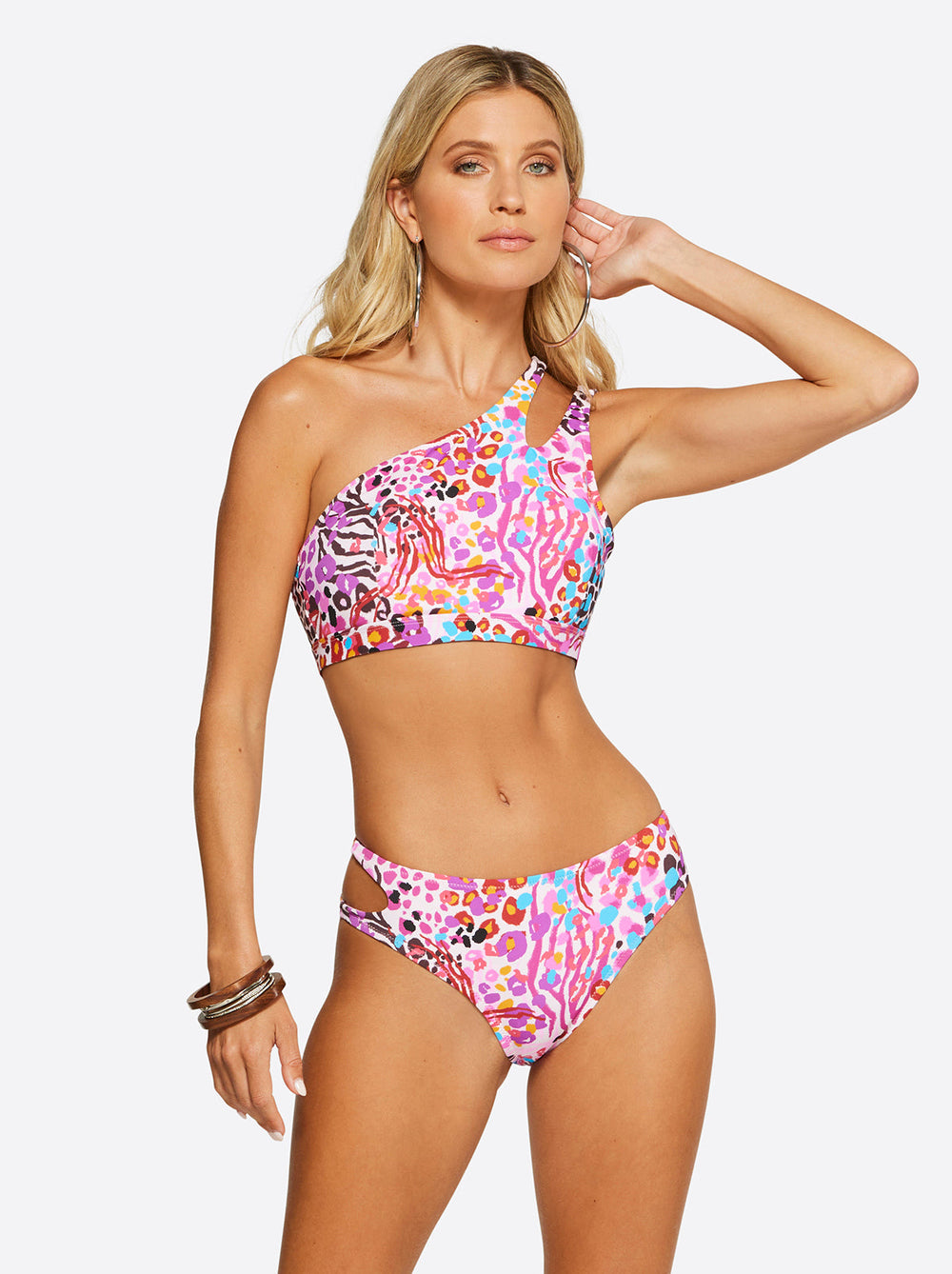 Women French Exit One Shoulder Top - Pink Multi | Jessica Simpson