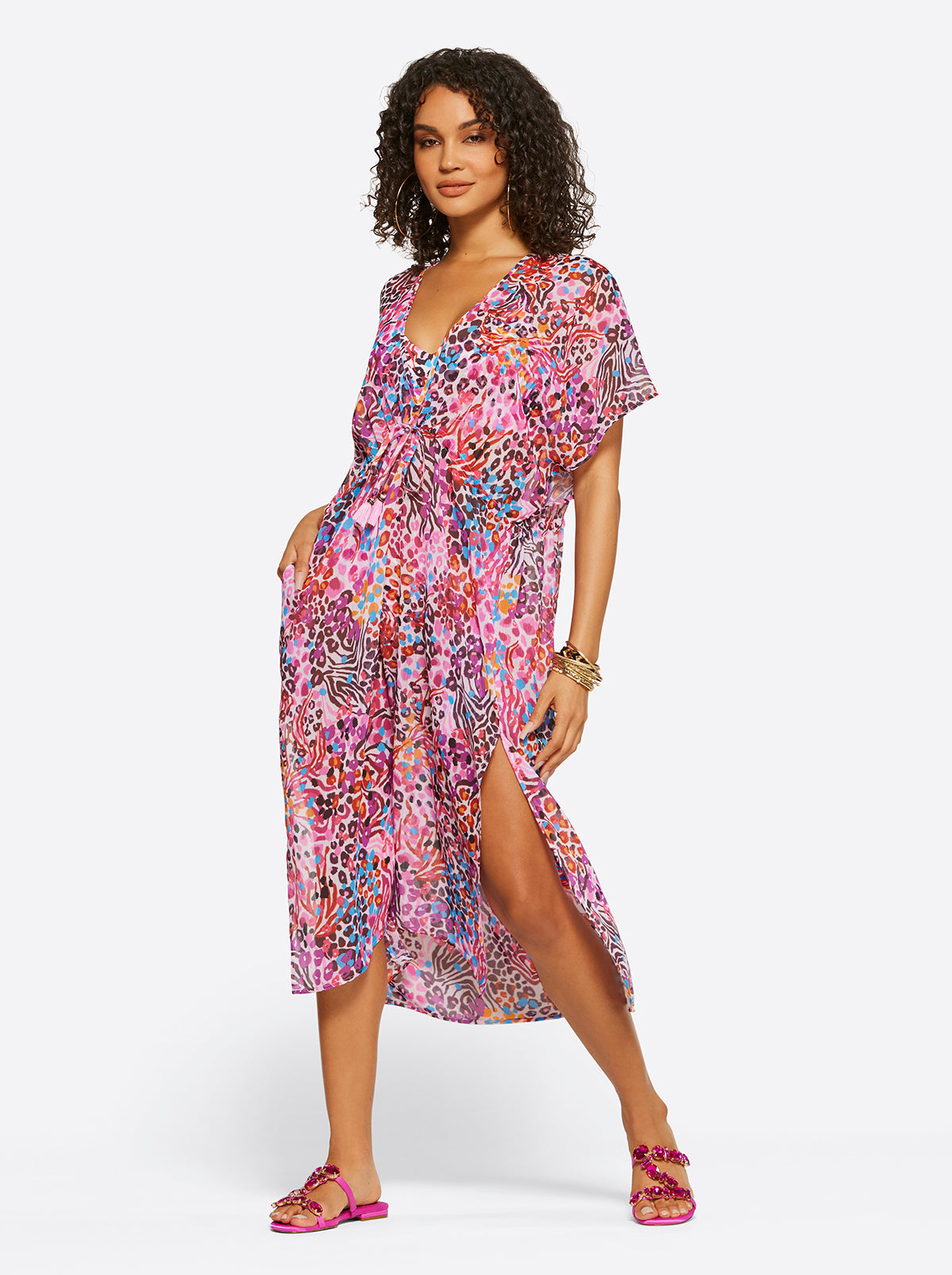 Women French Exit Long Swim Cover Up - Pink Multi | Jessica Simpson