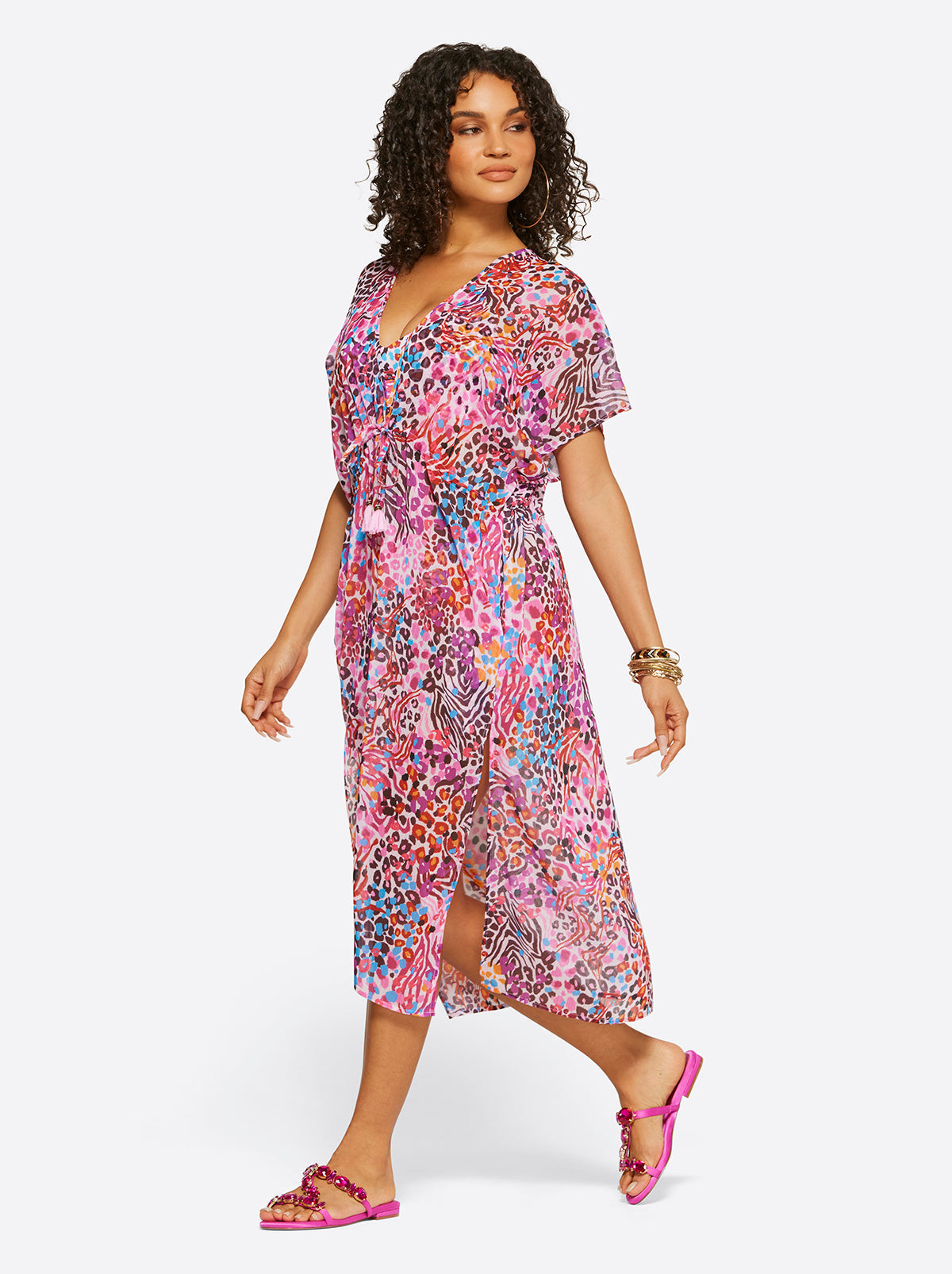 Women French Exit Long Swim Cover Up - Pink Multi | Jessica Simpson