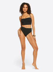 Women Textured Solids V Front High Waisted Bottom - Black | Jessica Simpson