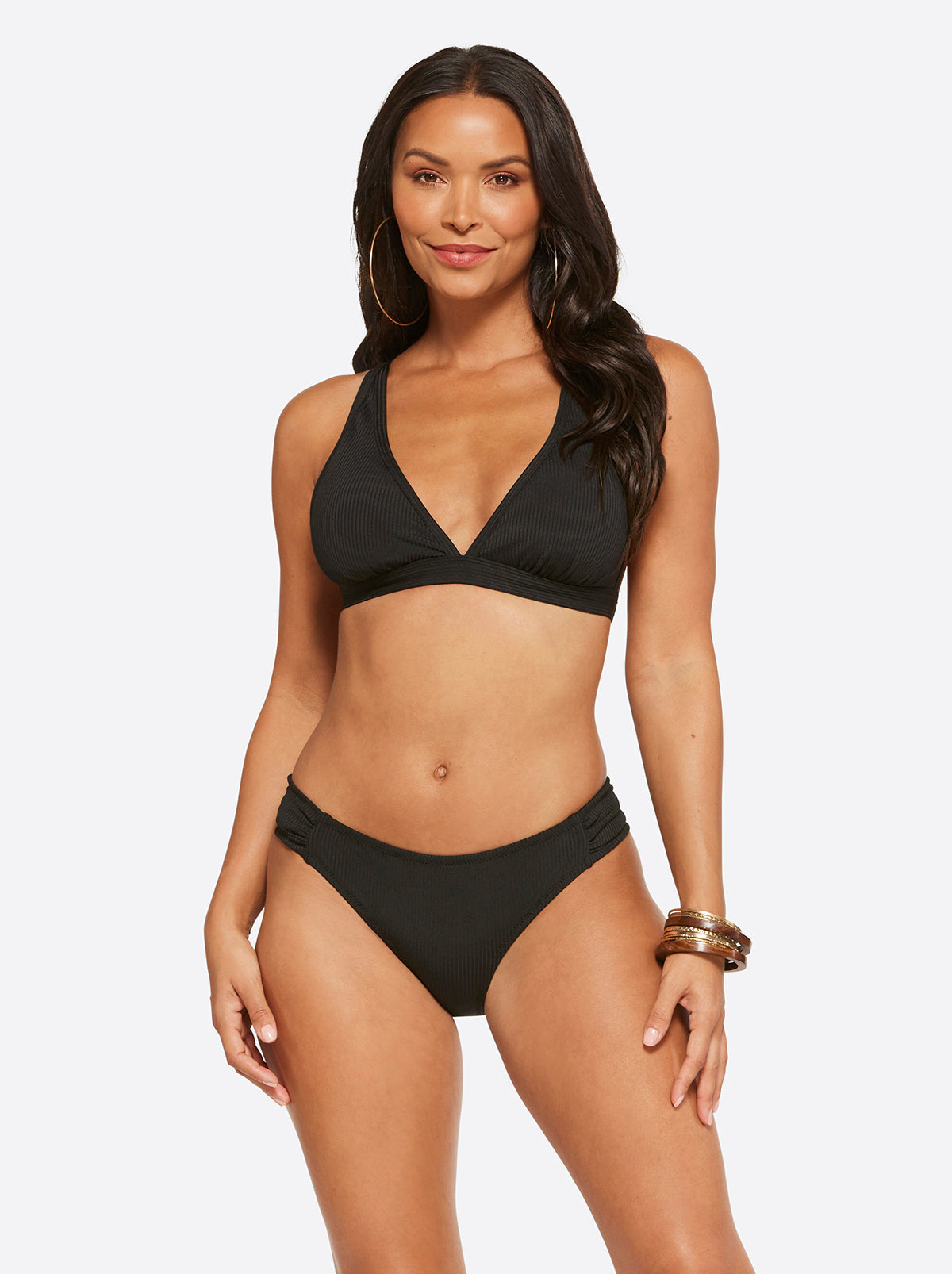 Women Textured Solids Full Support Triangle Bra - Black | Jessica Simpson