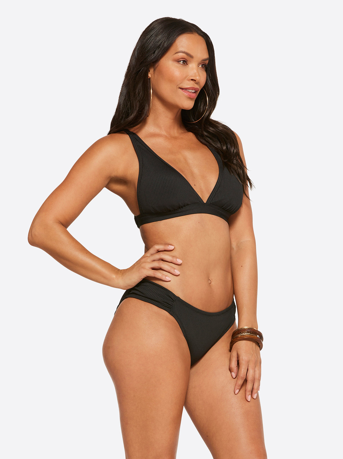 Women Textured Solids Full Support Triangle Bra - Black | Jessica Simpson