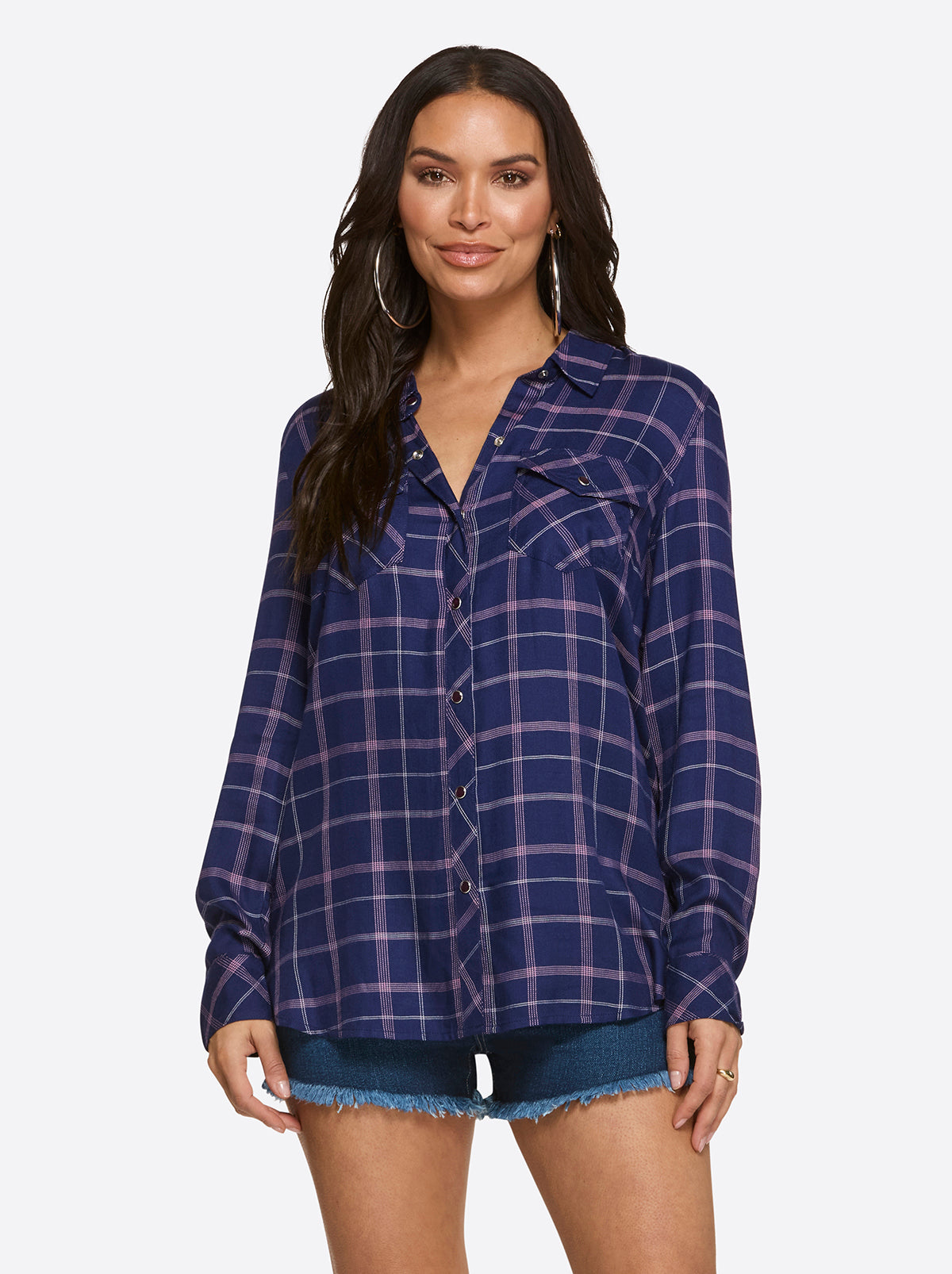Women Petunia Shirt - Ocean Cavern Plaid | Jessica Simpson