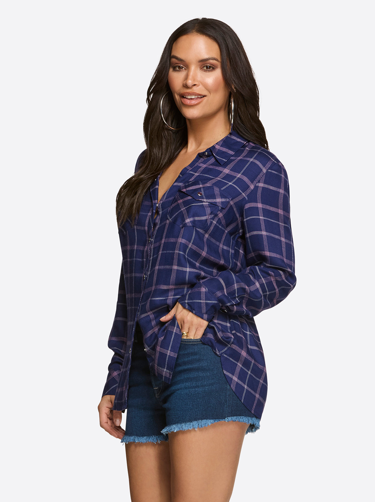 Women Petunia Shirt - Ocean Cavern Plaid | Jessica Simpson