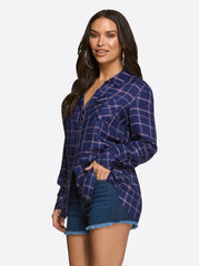 Women Petunia Shirt - Ocean Cavern Plaid | Jessica Simpson