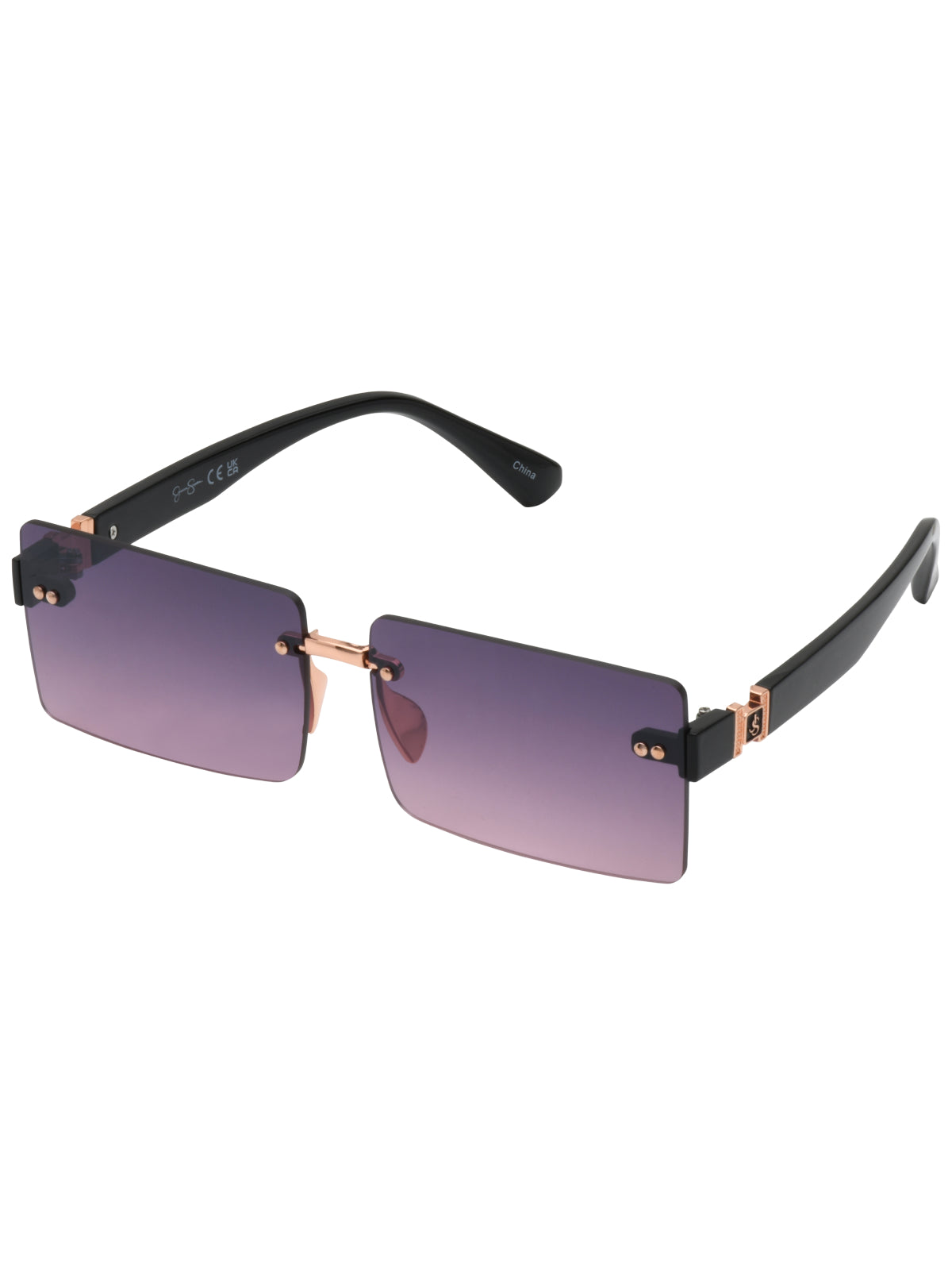 Accessories Sleek Rectangular Metal Sunglasses - Rose Gold & Black | Jessica Simpson